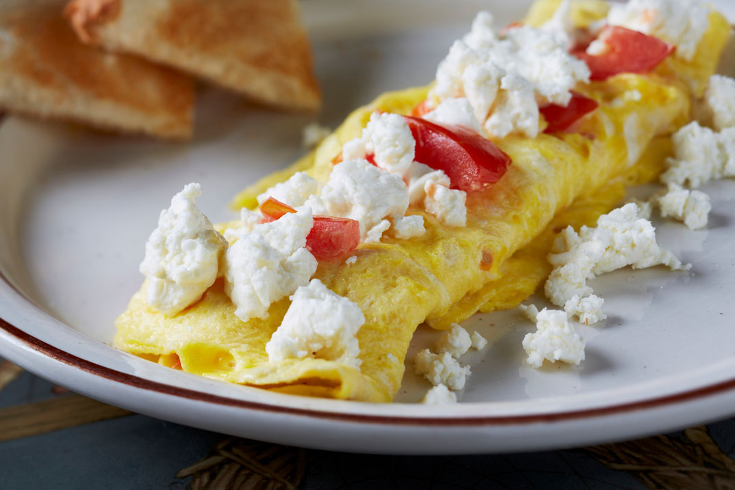 Pocahontas Pancakes Omelette With Tomatoes and Feta Cheese
